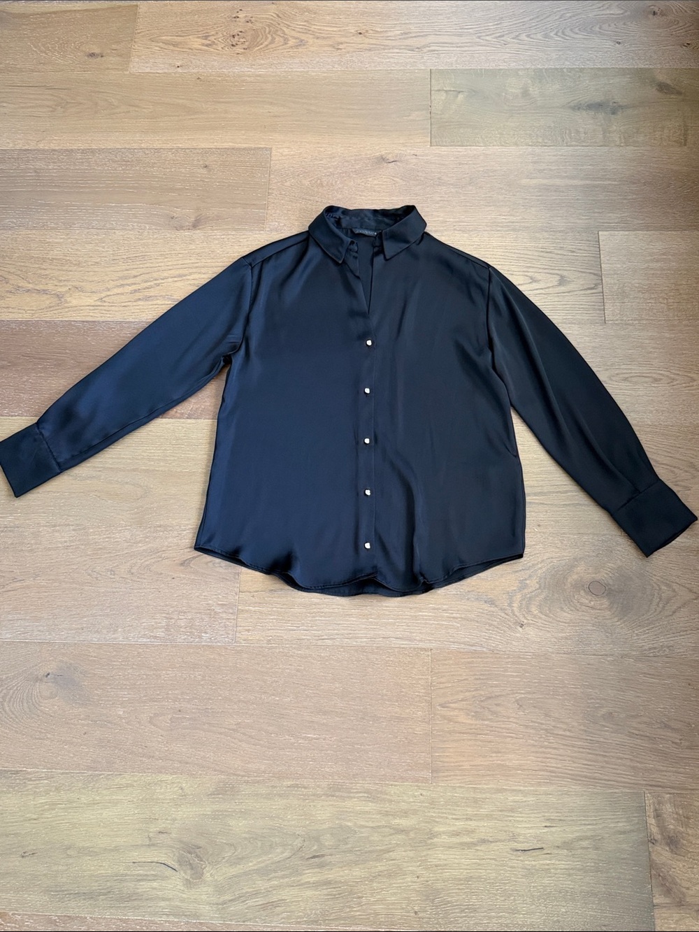 Zara Black Satin Long-Sleeve Button Blouse